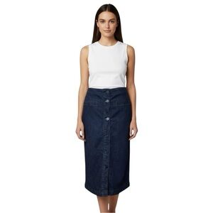 Jaeger Dark Wash High Waist Denim Button Front Midi Pencil Skirt Women’s Size 6